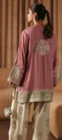 Afsafa Dusty Pink Embroidered Shamooz Silk 3 Piece Suit