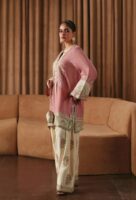 Afsafa Dusty Pink Embroidered Shamooz Silk 3 Piece Suit